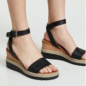 See By Chloe Black Leather Cork Platform Sandals